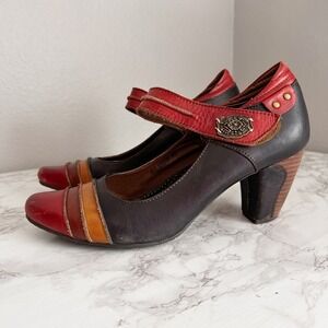 L'Artiste Leather Multi Colorblock Hula Hoop Mary Jane Heels Women's Size 40